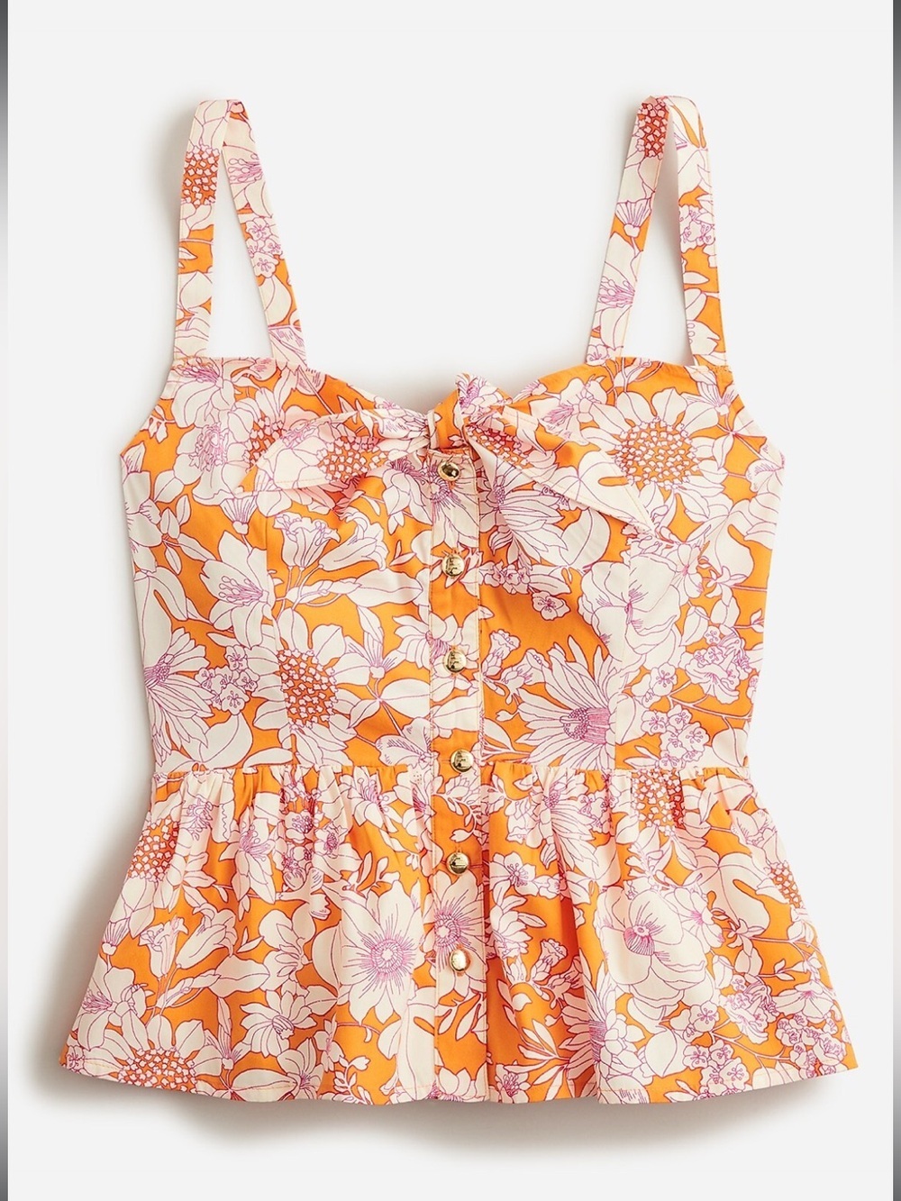 J. Crew Floral Tie-Front Orange Peplum Tank Top Button Up Size 10